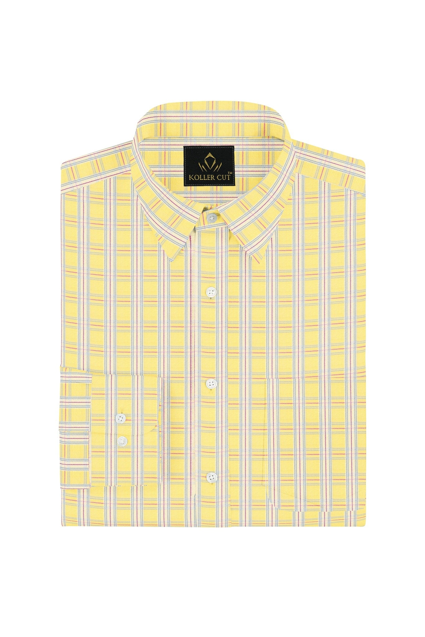 Citron Yellow with Pompeian Red and Paradise Blue Finest Egyptian Giza Cotton Shirt