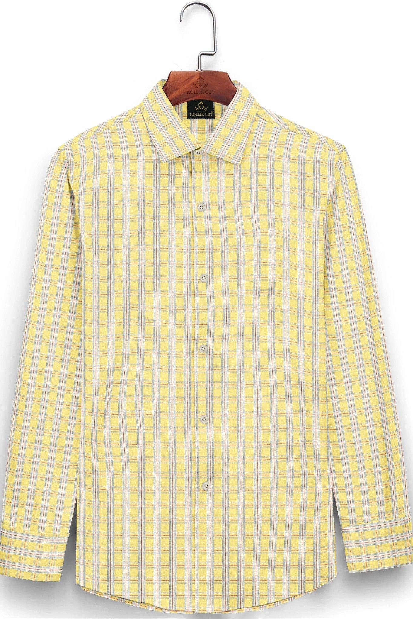 Citron Yellow with Pompeian Red and Paradise Blue Finest Egyptian Giza Cotton Shirt