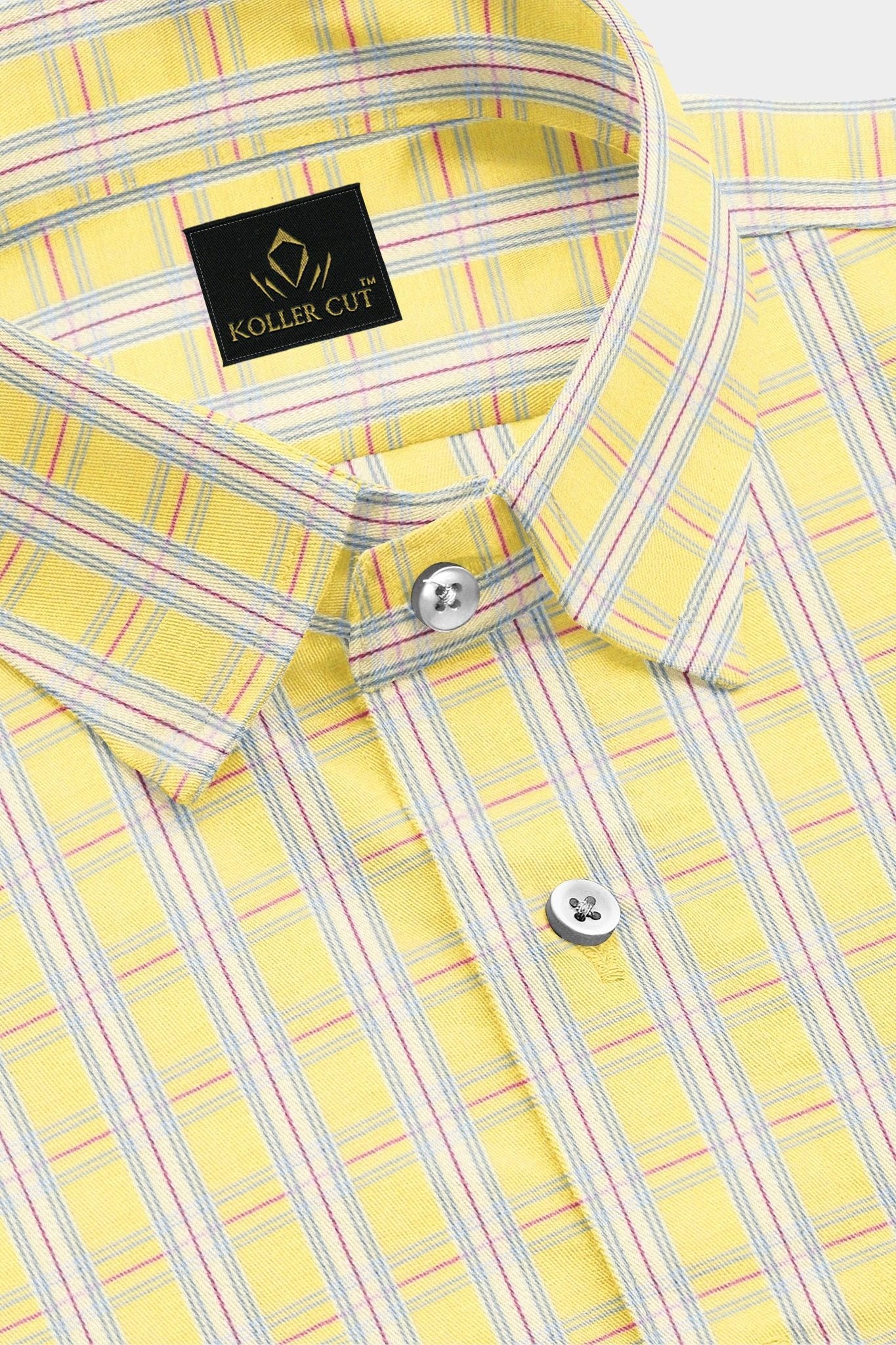 Citron Yellow with Pompeian Red and Paradise Blue Finest Egyptian Giza Cotton Shirt