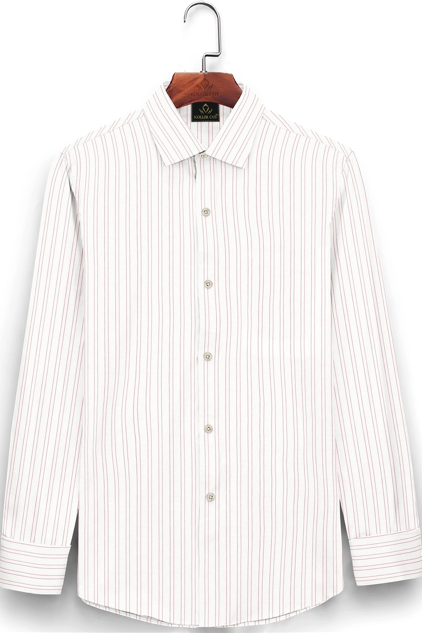 White with Cordovan Red Double Stripes Premium Cotton Shirt