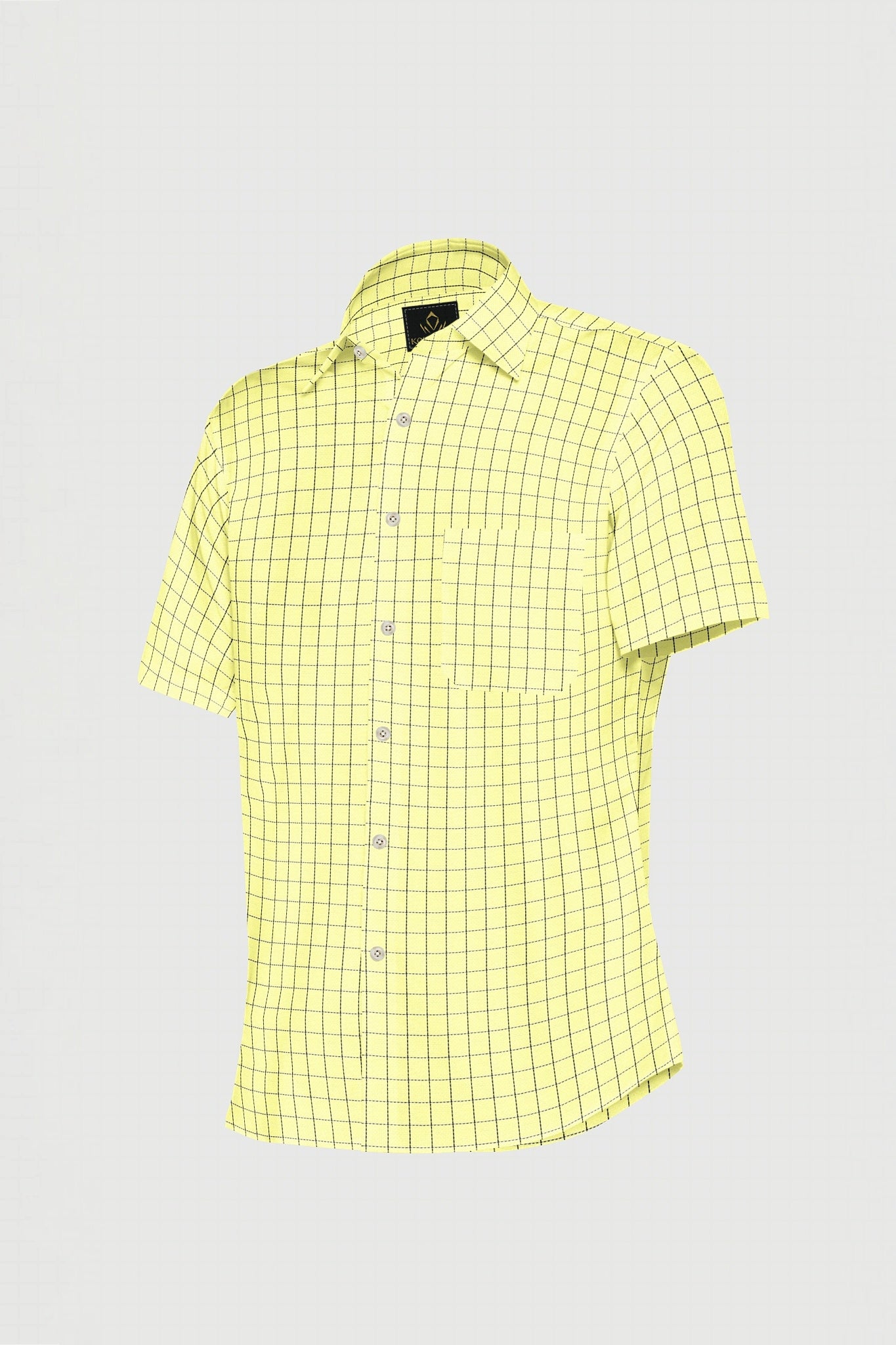 Elfin Yellow with Snorkel Blue and Black Jacquard Windowpane Checks Premium Cotton Shirt