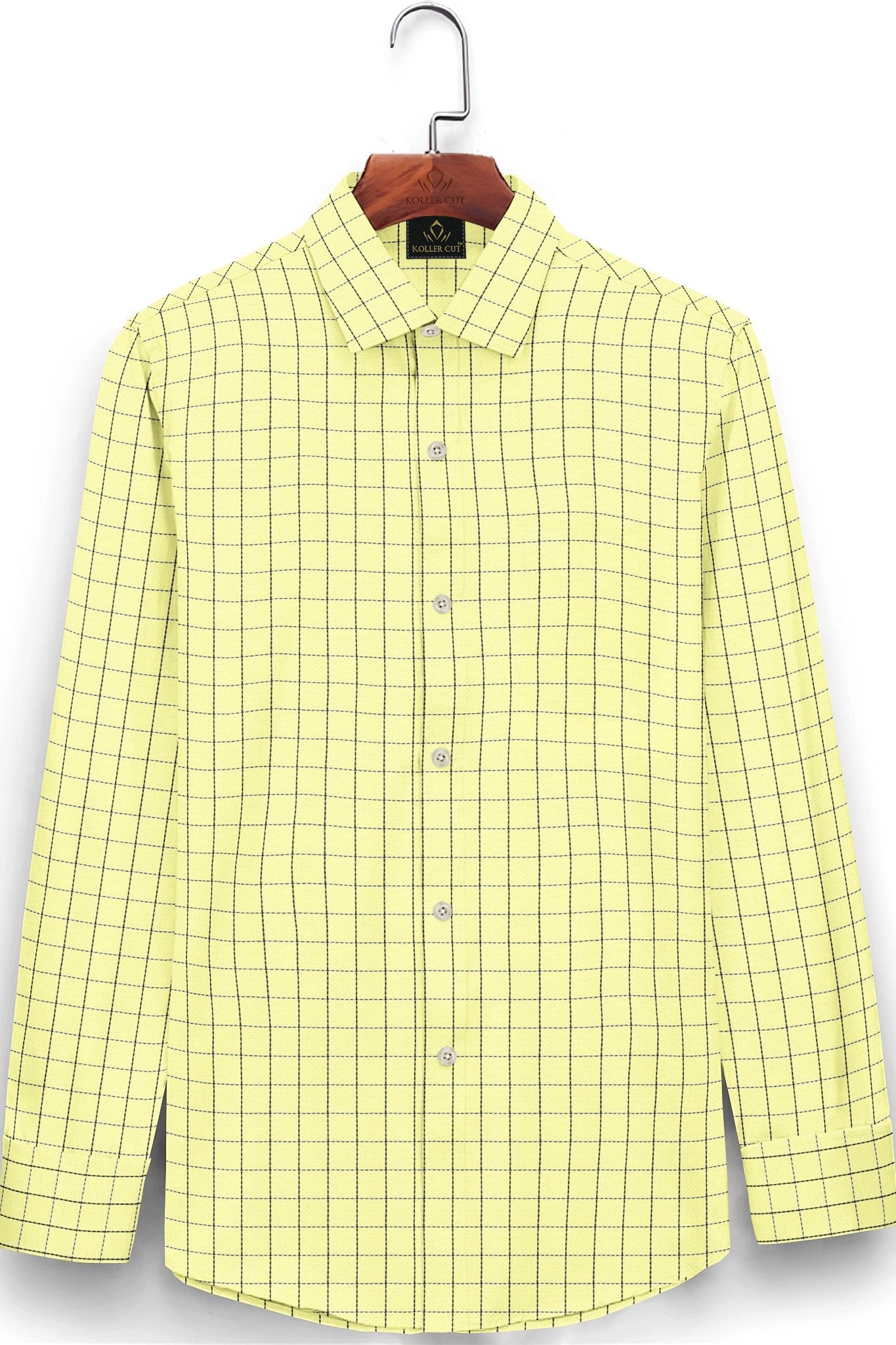 Elfin Yellow with Snorkel Blue and Black Jacquard Windowpane Checks Premium Cotton Shirt