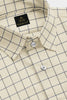 Beige with Legion Blue and Black Jacquard Windowpane Checks Premium Cotton Shirt