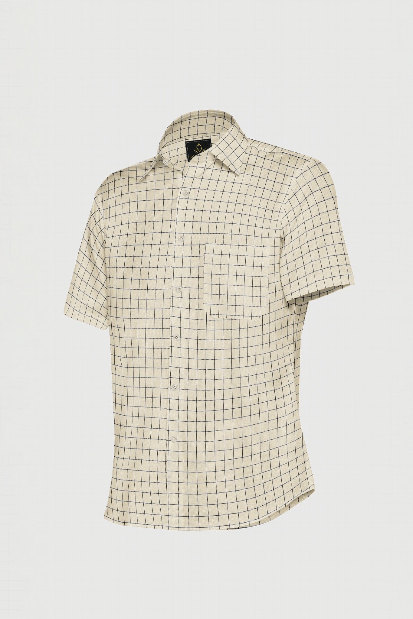 Beige with Legion Blue and Black Jacquard Windowpane Checks Premium Cotton Shirt