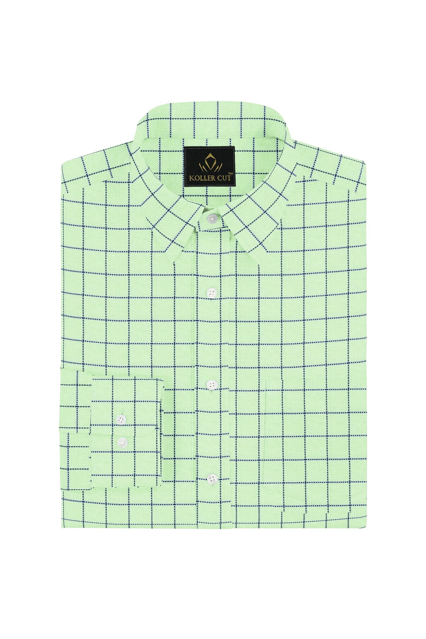 Pistachio Green and Legion Blue Jacquard Windowpane Checks Premium Cotton Shirt