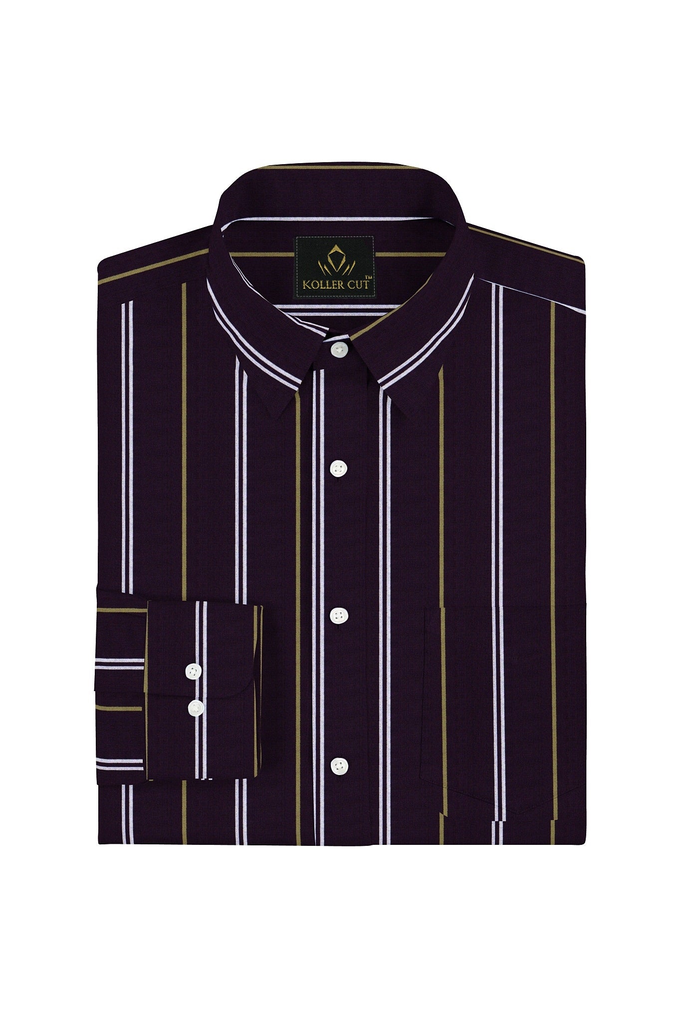 Prune Purple with Moth Cream and White Stripes Cotton Shirt