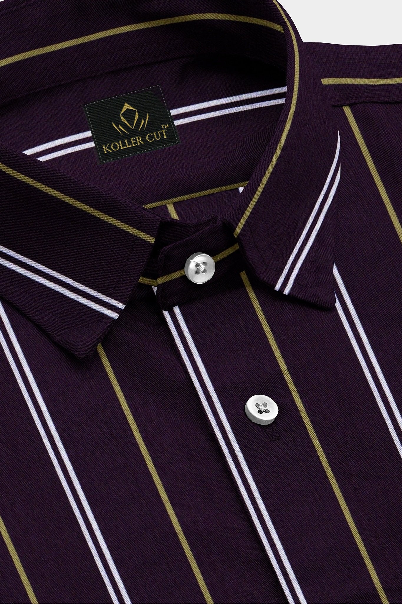 Prune Purple with Moth Cream and White Stripes Cotton Shirt