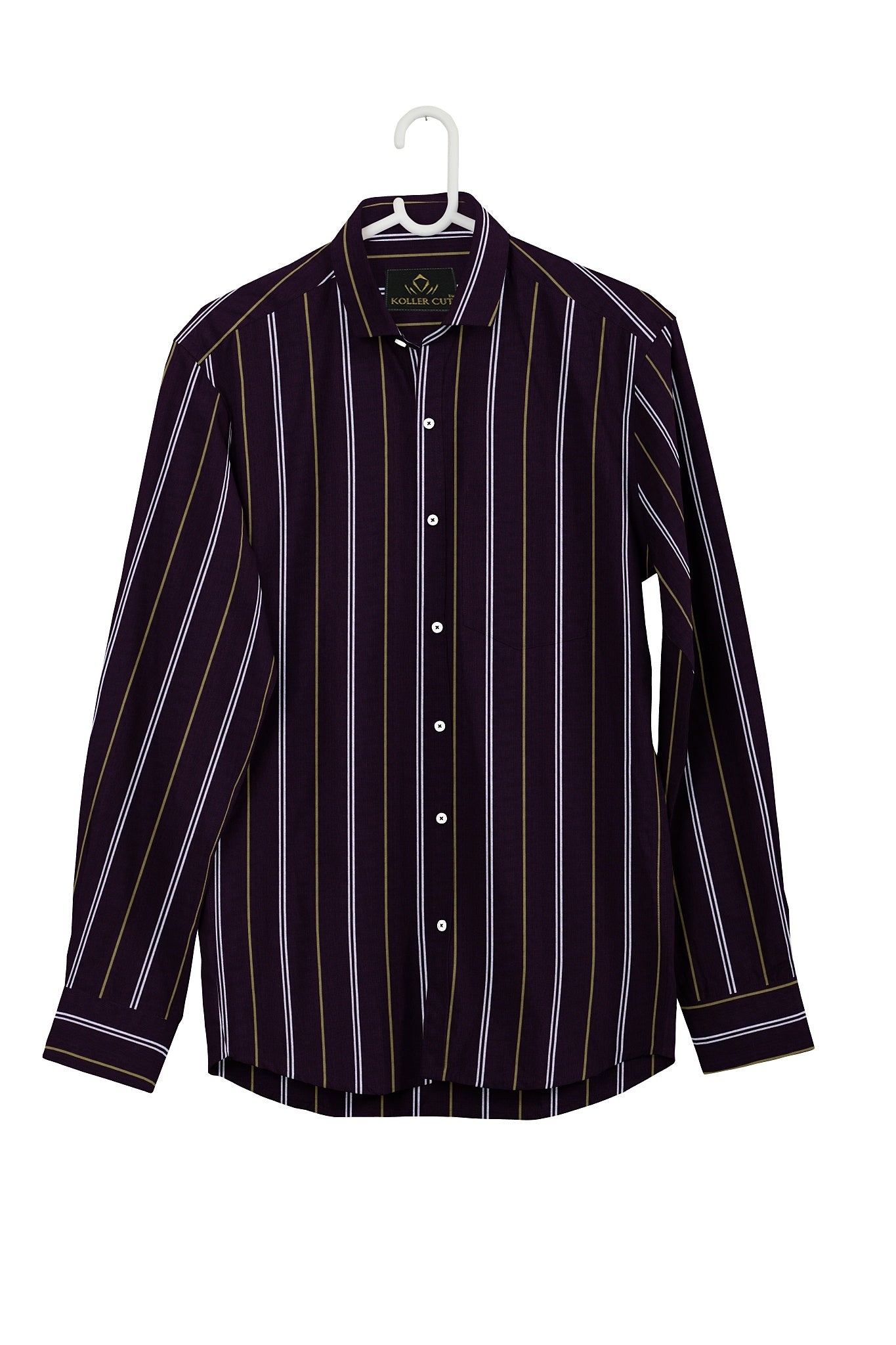 Prune Purple with Moth Cream and White Stripes Cotton Shirt