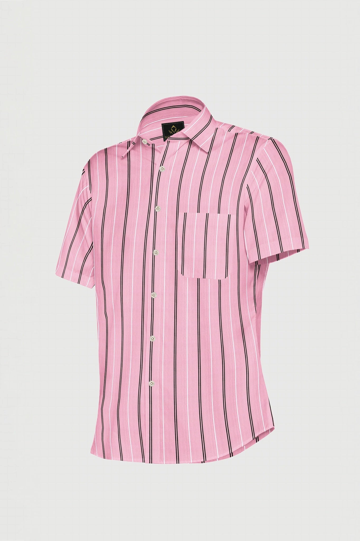 Geranium Pink with Black and White Stripes Cotton Shirt