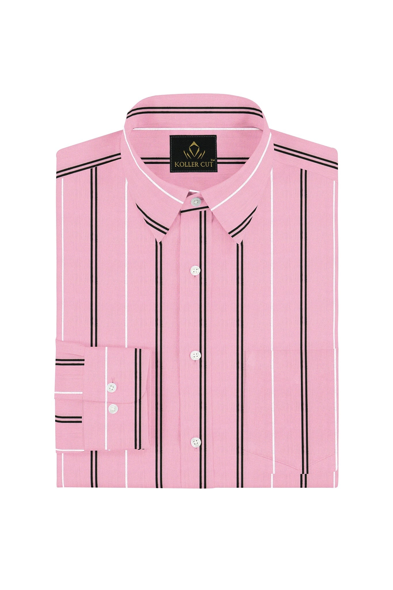 Geranium Pink with Black and White Stripes Cotton Shirt