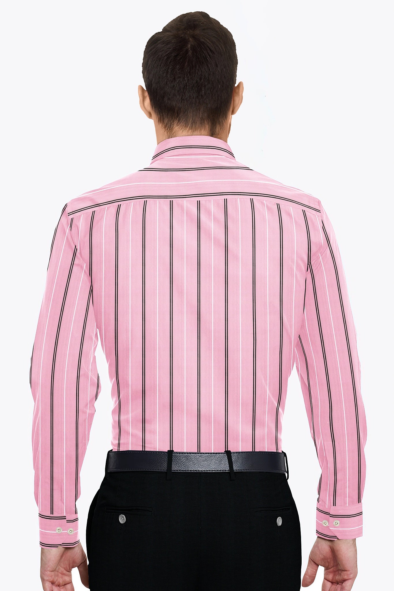 Geranium Pink with Black and White Stripes Cotton Shirt