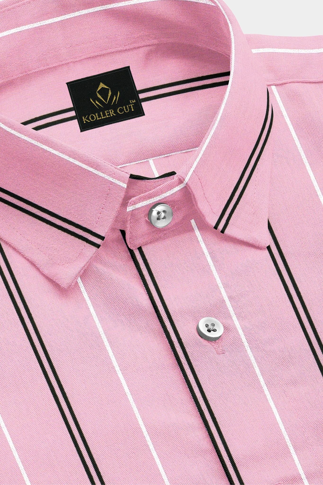 Geranium Pink with Black and White Stripes Cotton Shirt