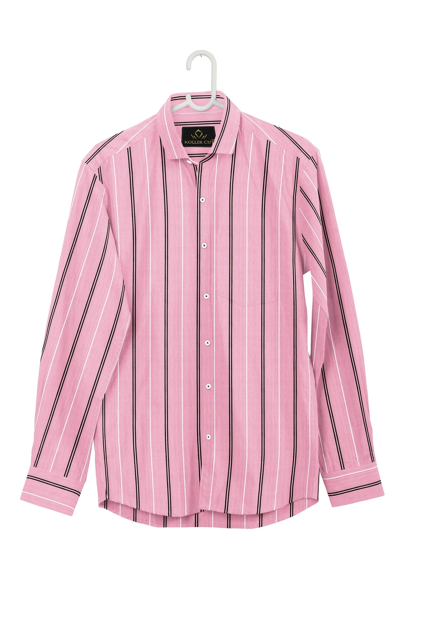 Geranium Pink with Black and White Stripes Cotton Shirt