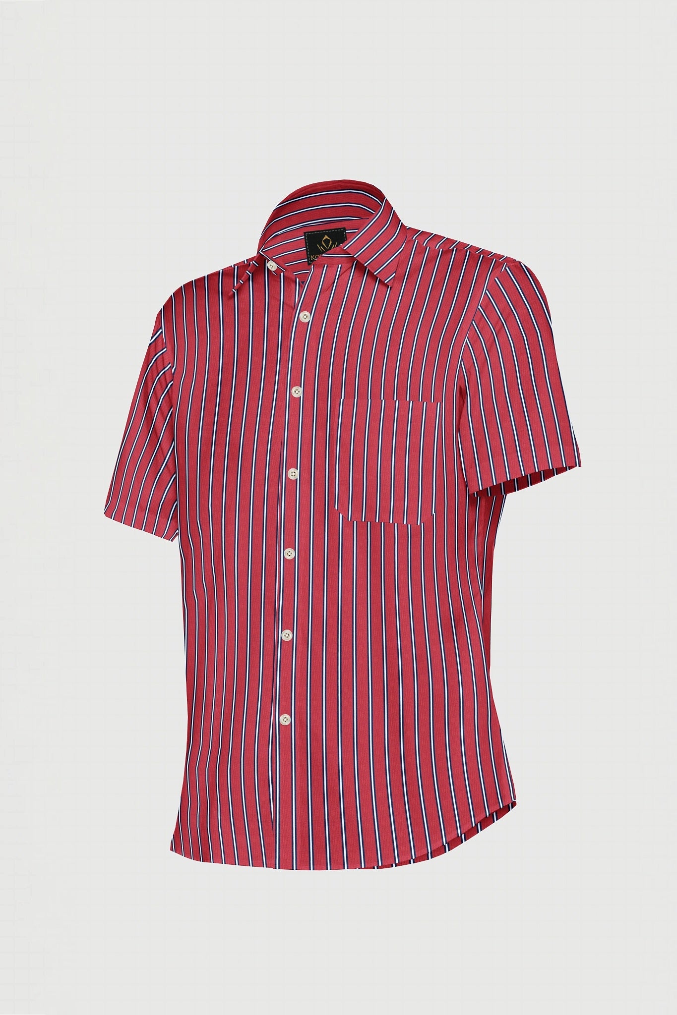 Baroque Rose Red with Peony Blue and White Stripes Cotton Shirt