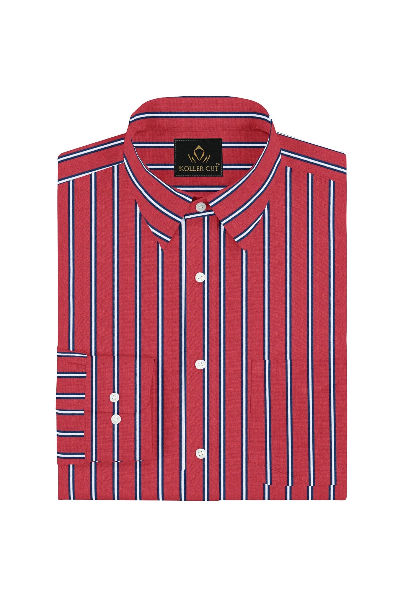 Baroque Rose Red with Peony Blue and White Stripes Cotton Shirt