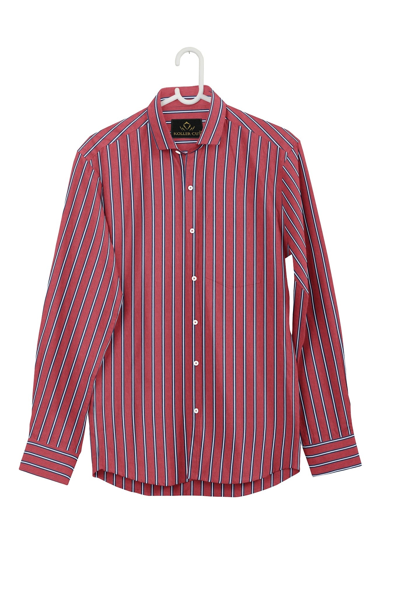 Baroque Rose Red with Peony Blue and White Stripes Cotton Shirt