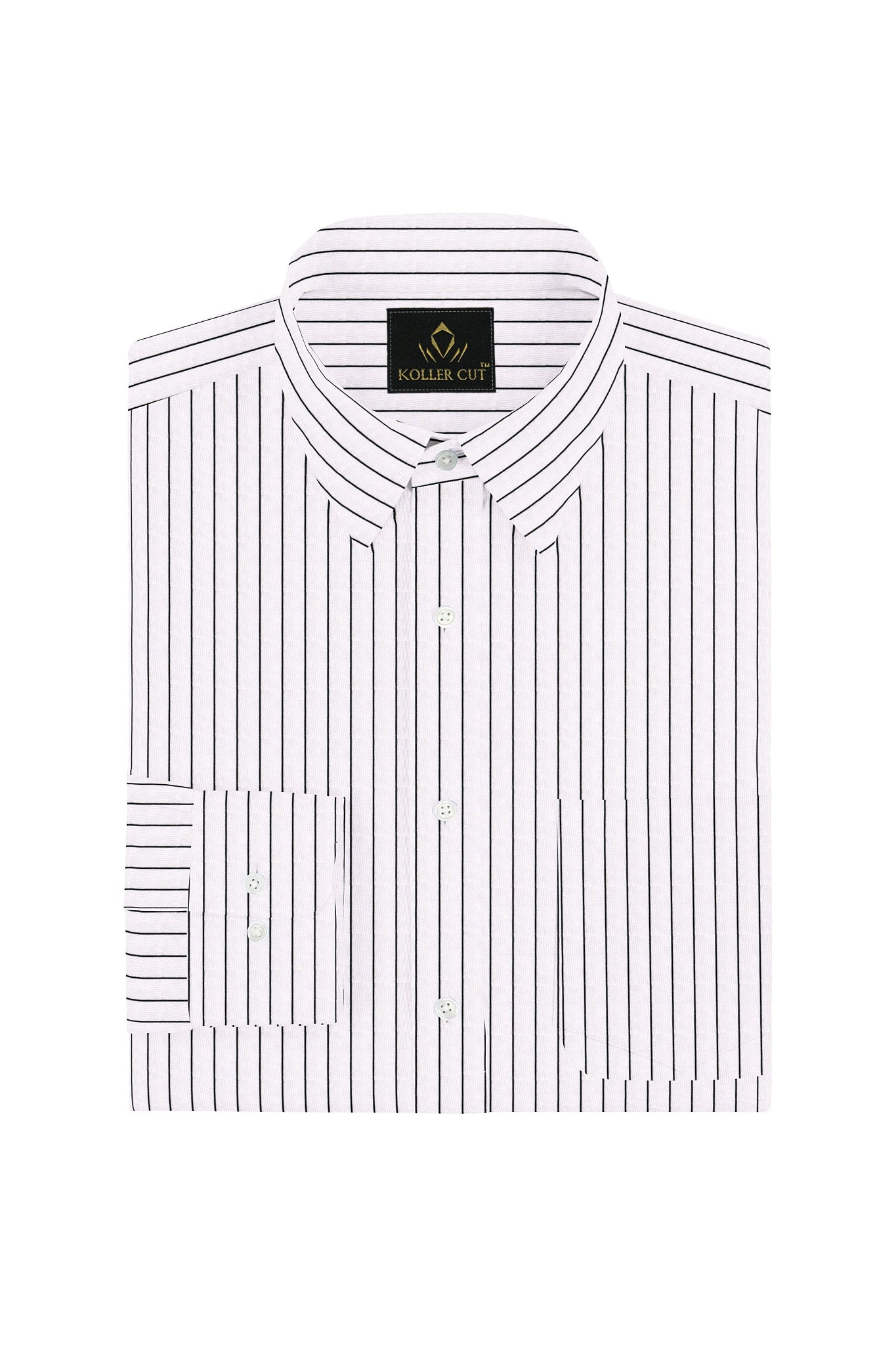 Jet Black and White Pinstripes charaghdin Cotton Shirt