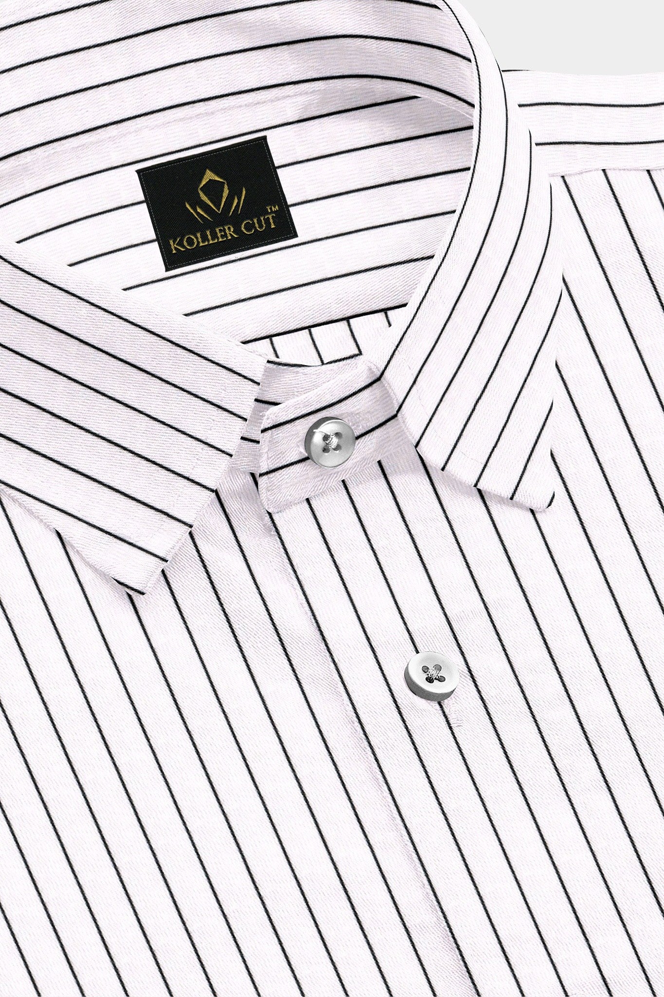 Jet Black and White Pinstripes Cotton Shirt