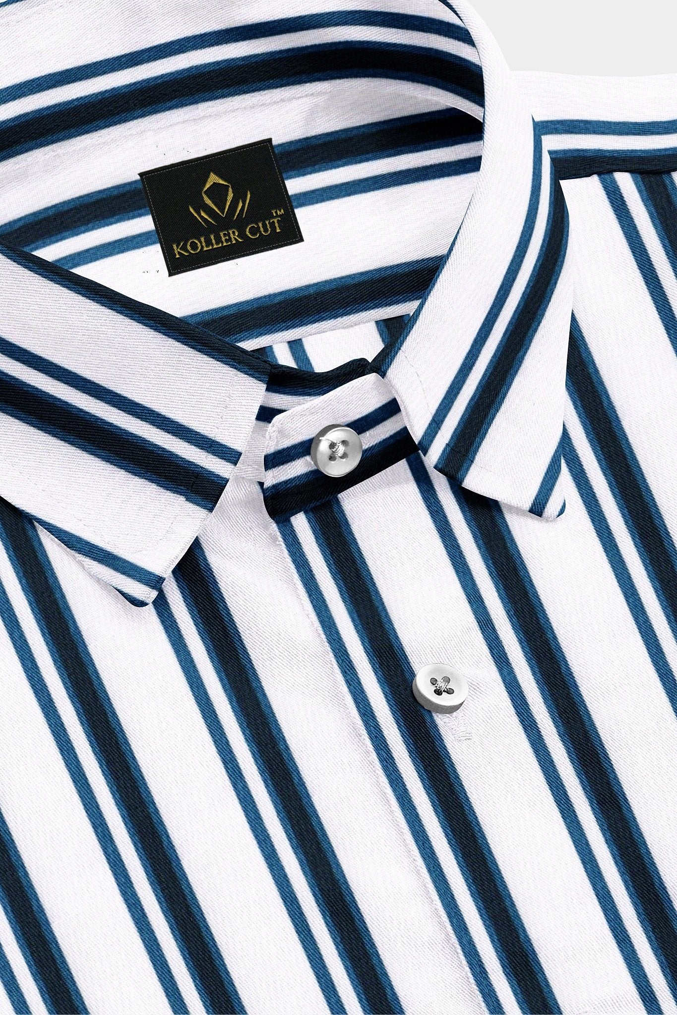 White and Vallarta blue Stripes Cotton Shirt