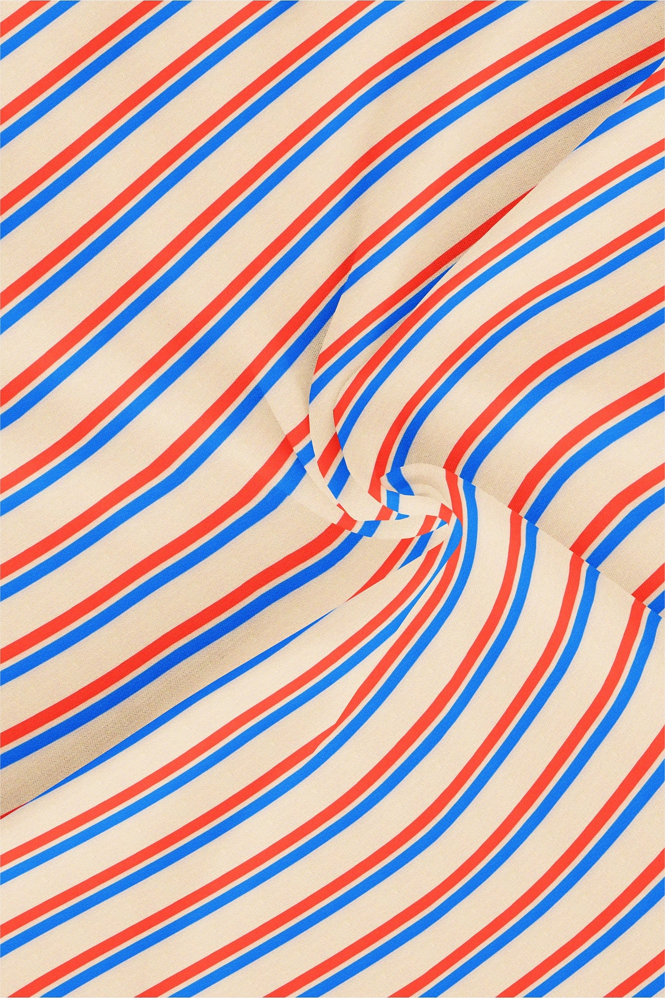 Beige with Baleine blue and Poinciana Orange Stripes Cotton Shirt