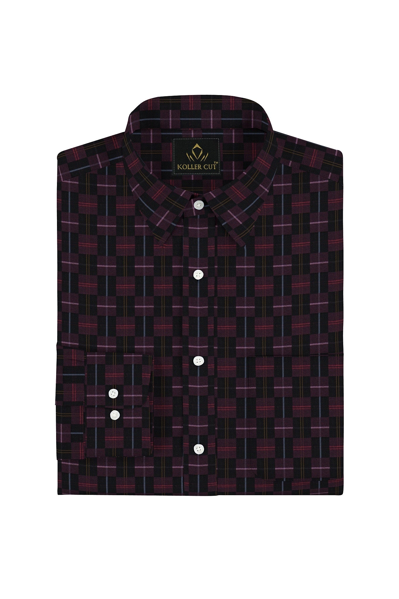 Jade Black with Potent Purple and Azalea Pink Checks Egyptian Giza Cotton Shirt