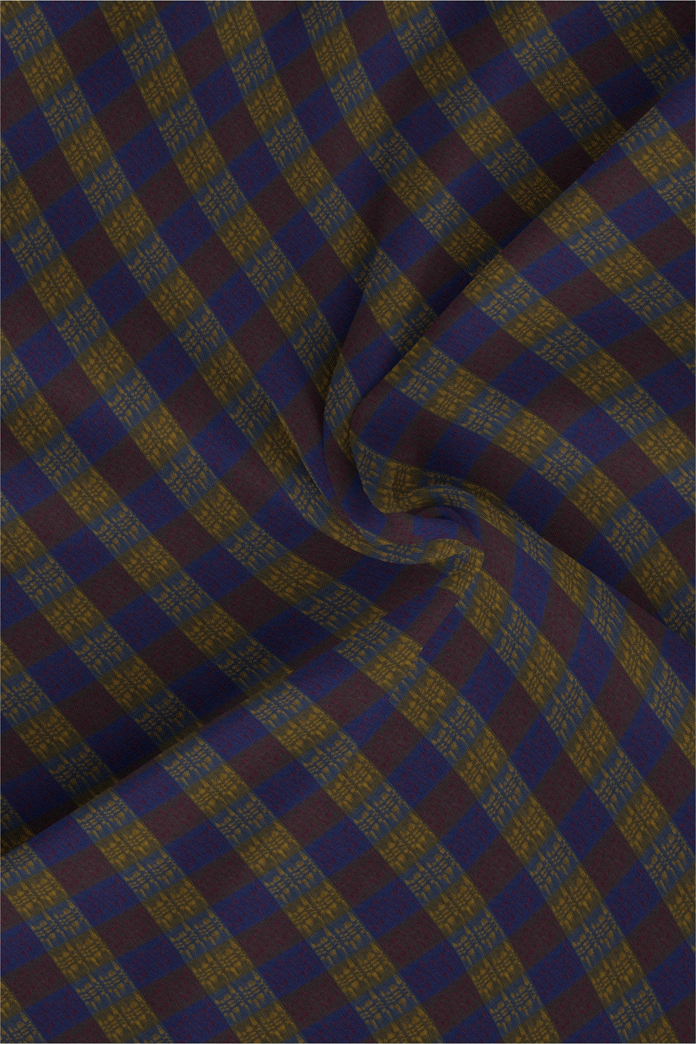 Shitake Brown with Baleine Blue and Ochre Yellow Checks Egyptian Giza The Stiff Collar Cotton Shirt