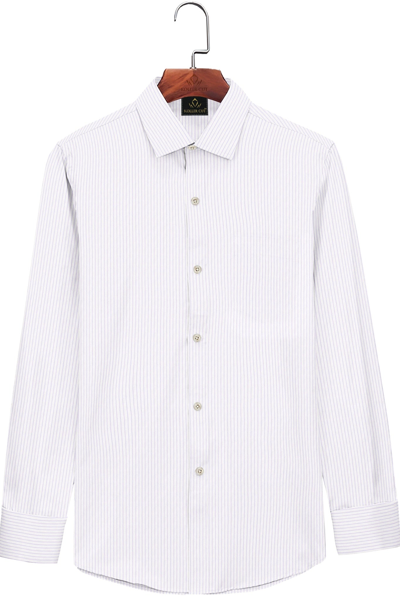 White and Sheer Lilac Purple Pinstripes Cotton Shirt