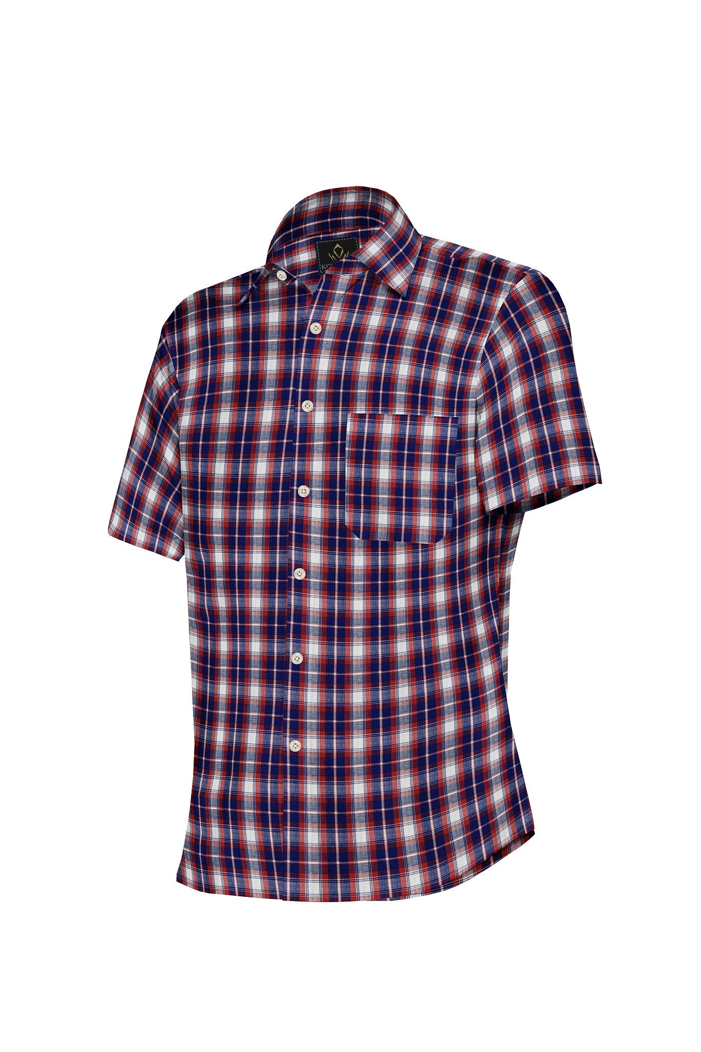 White with Indigo Blue and Chili Red Checks Cotton Shirt