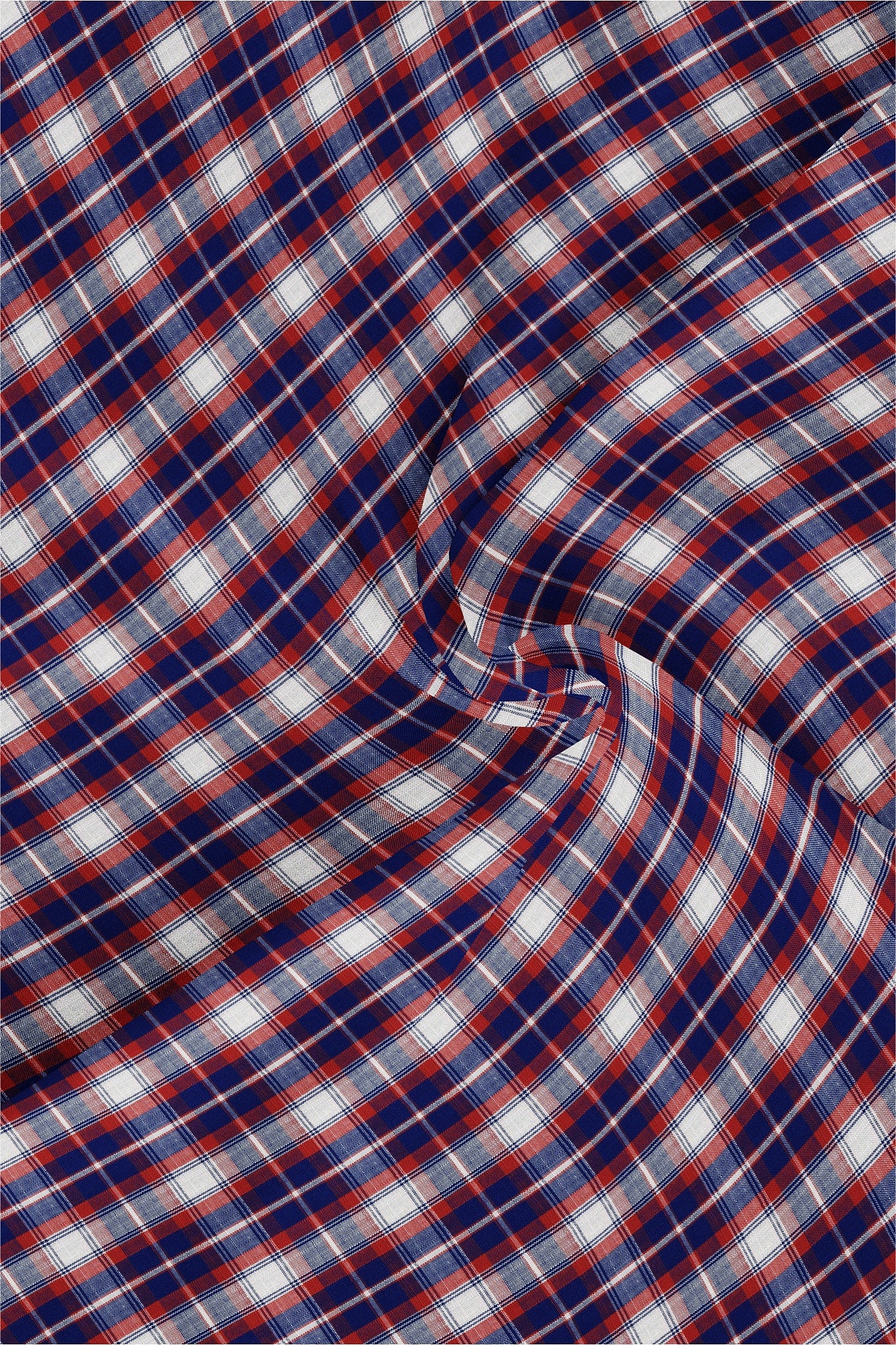 White with Indigo Blue and Chili Red Checks Cotton Shirt