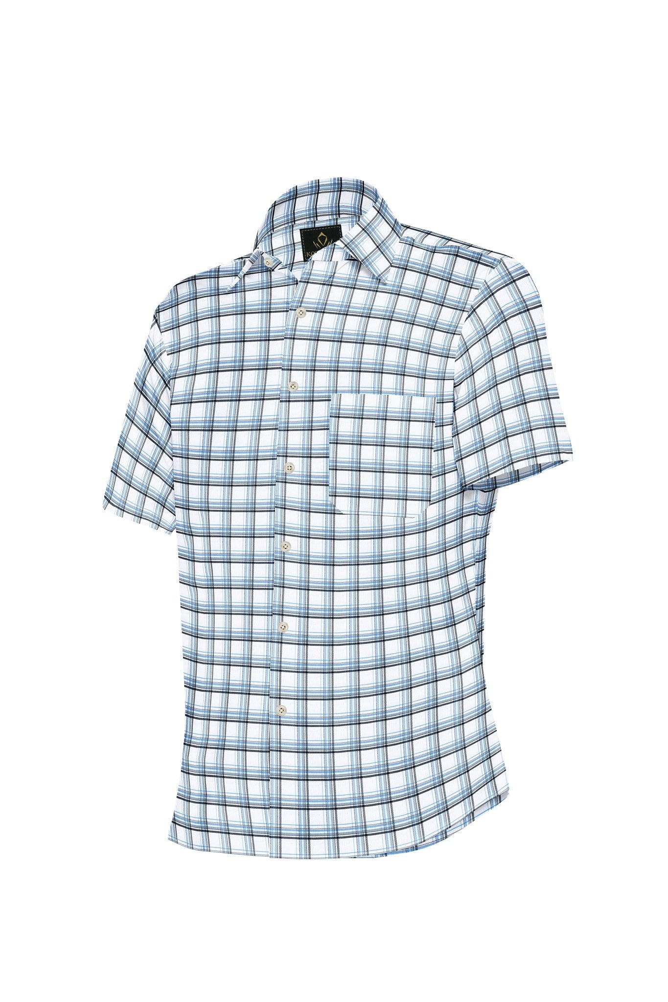 White with Ethereal blue and Black Checks Cotton Shirt