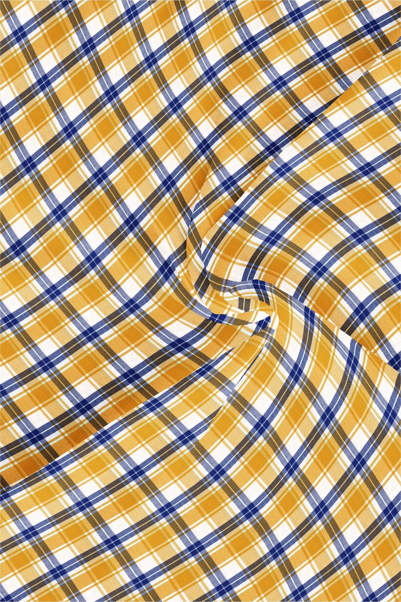 White with Zinnia Yellow and Limoges Blue Checks Cotton Shirt