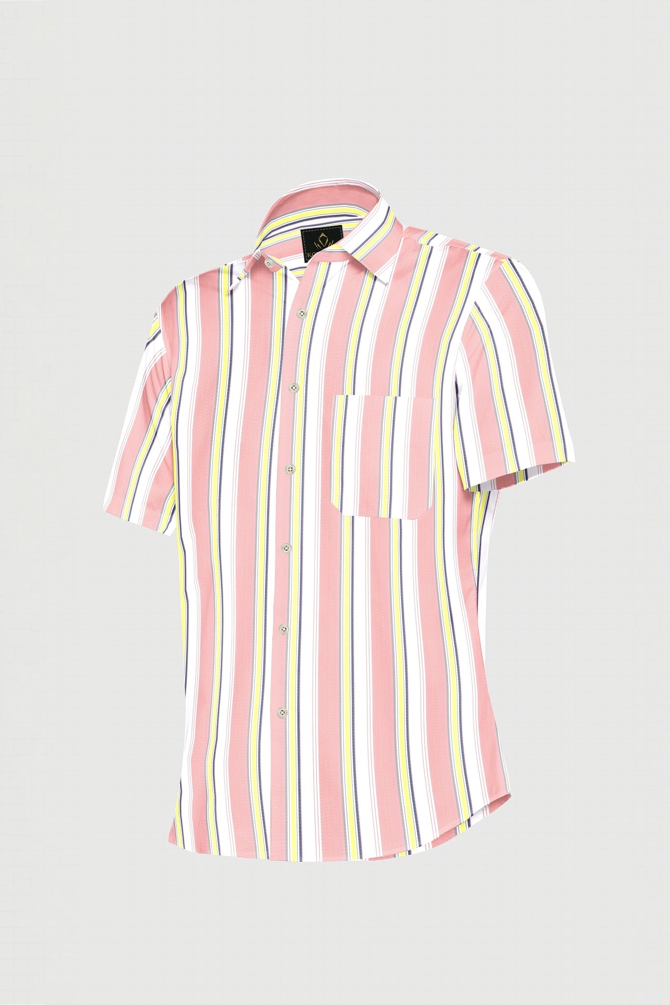 Gossamer Pink with White and Cobalt Blue Stripes Cotton Shirt