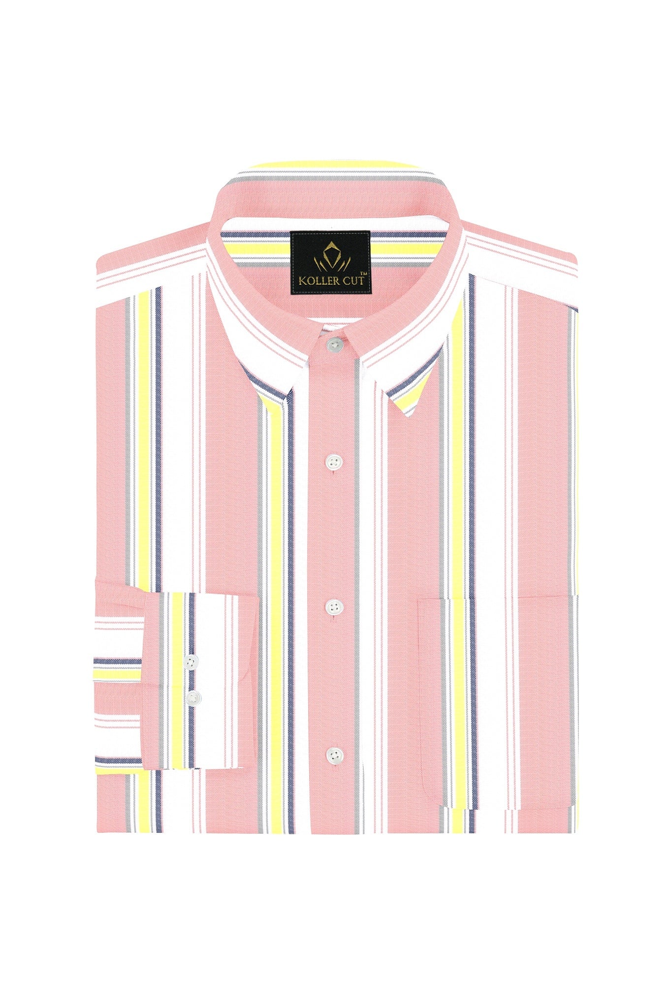 Gossamer Pink with White and Cobalt Blue Stripes Cotton Shirt