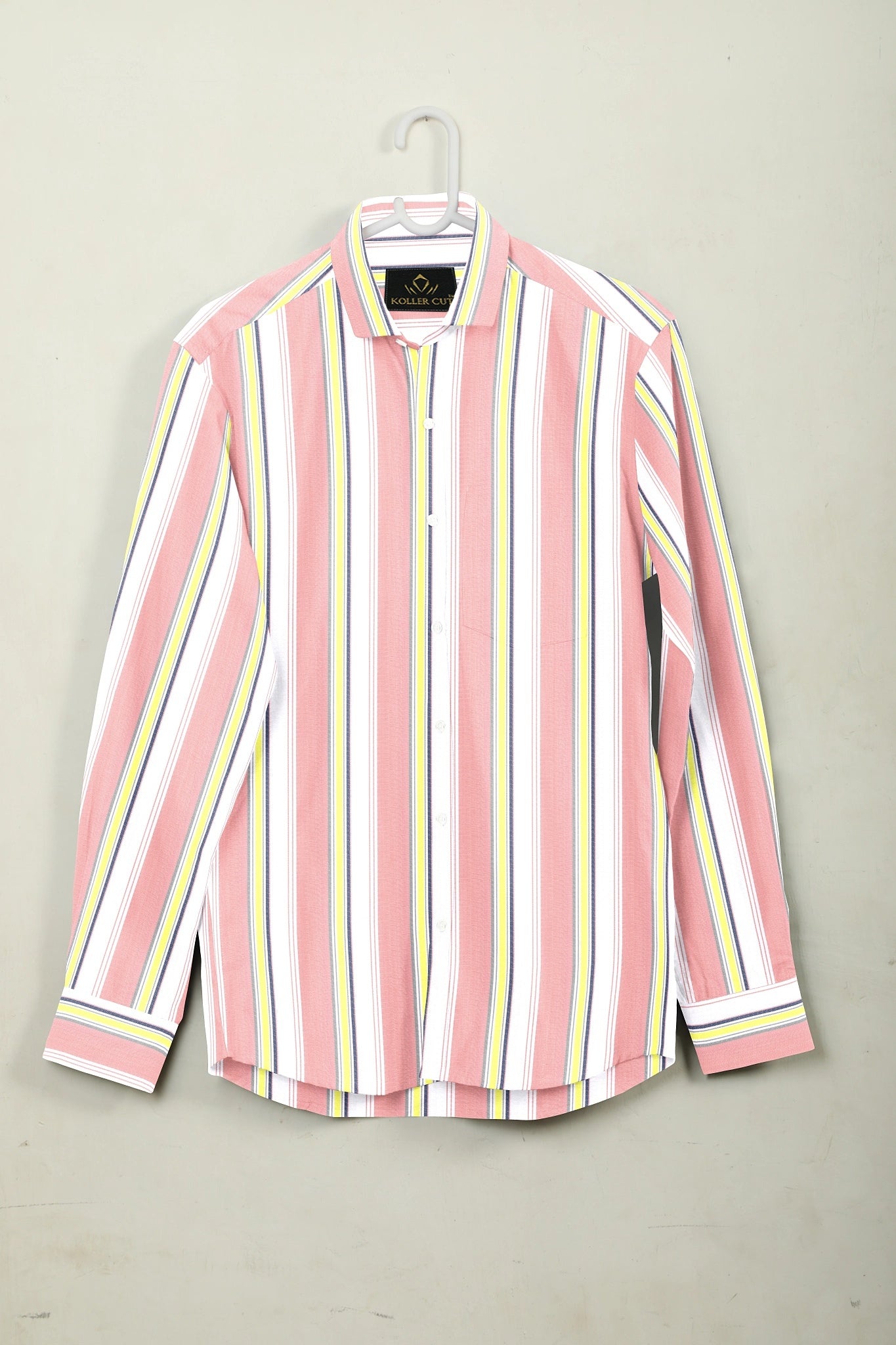 Gossamer Pink with White and Cobalt Blue Stripes Cotton Shirt