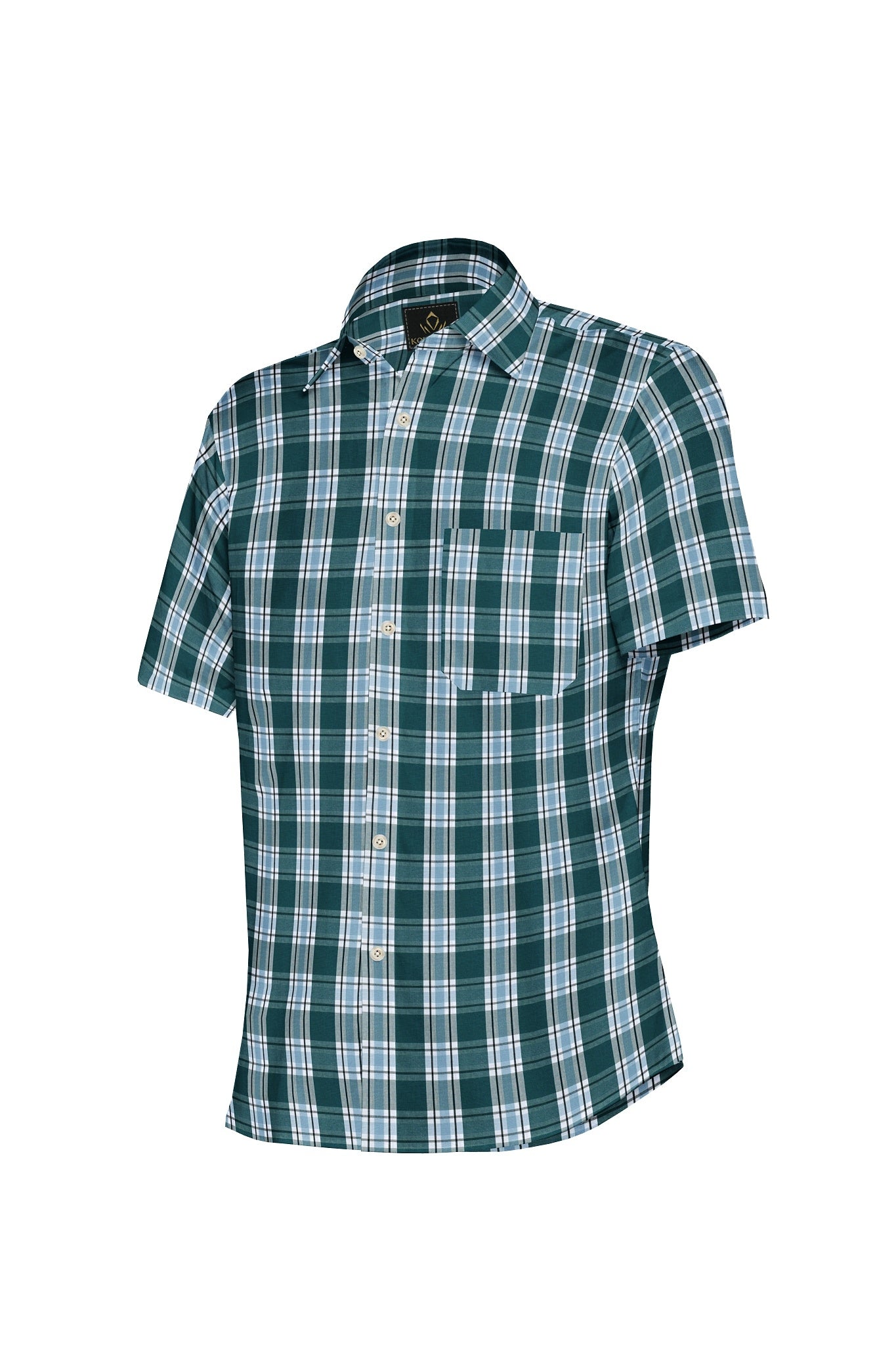 Kollercut-White with Agate Green and Omphalodes Blue Checks Cotton Shirt