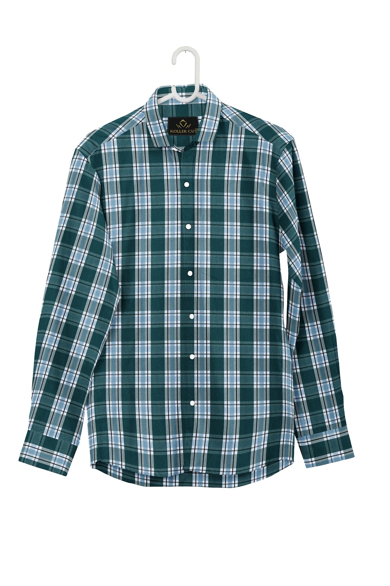 Kollercut-White with Agate Green and Omphalodes Blue Checks charaghdin Cotton Shirt