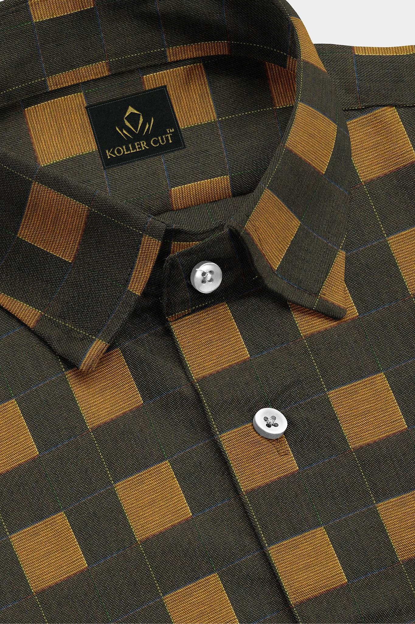Umber Brown with Golden Brown and Citron Yellow Checks Premium Egyptian Giza Cotton Shirt