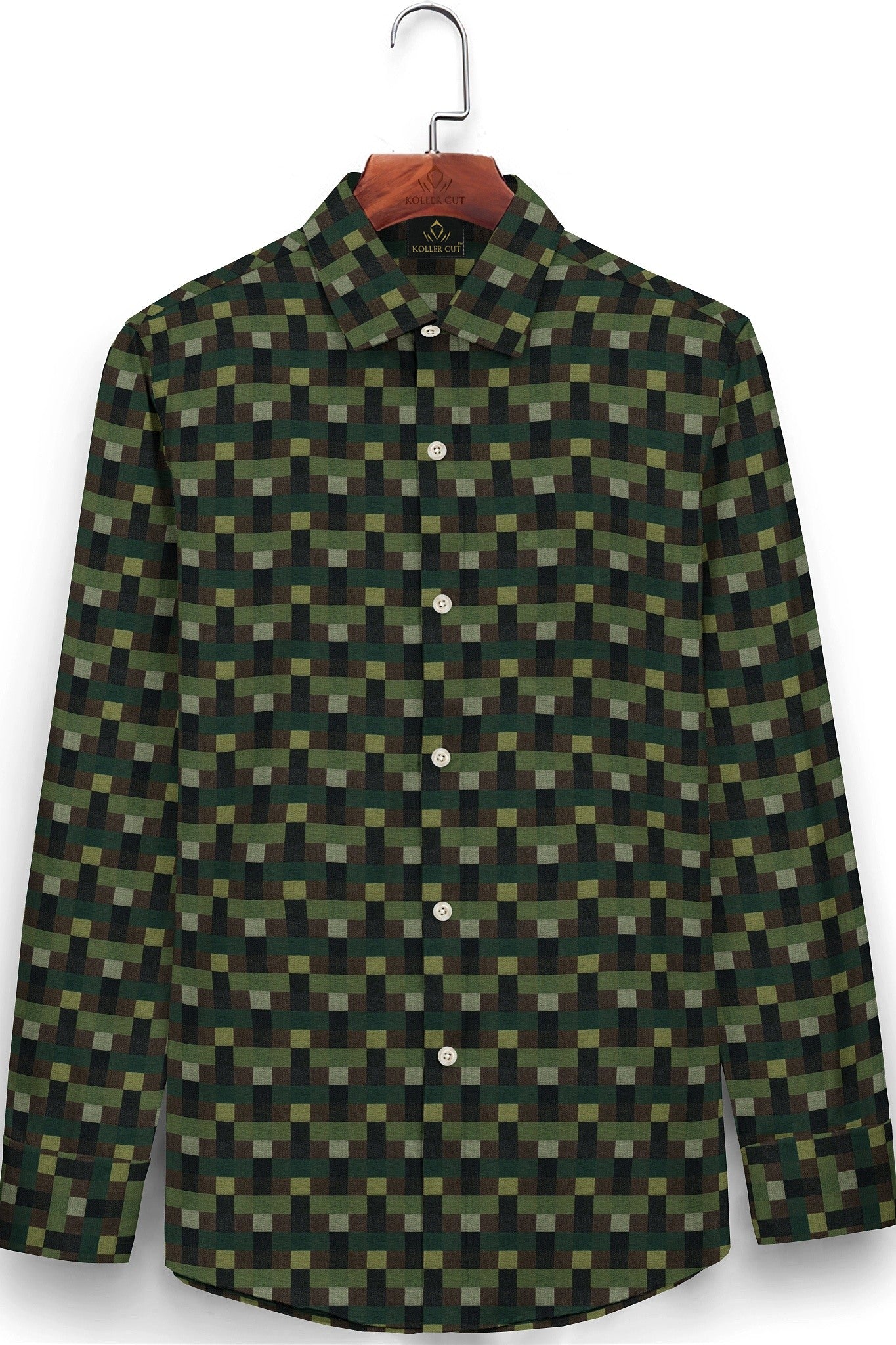 Avocado Green with Black and Coffee Brown Multicolored Checks Premium Cotton Shirt - Custom Shirts Online in Delhi