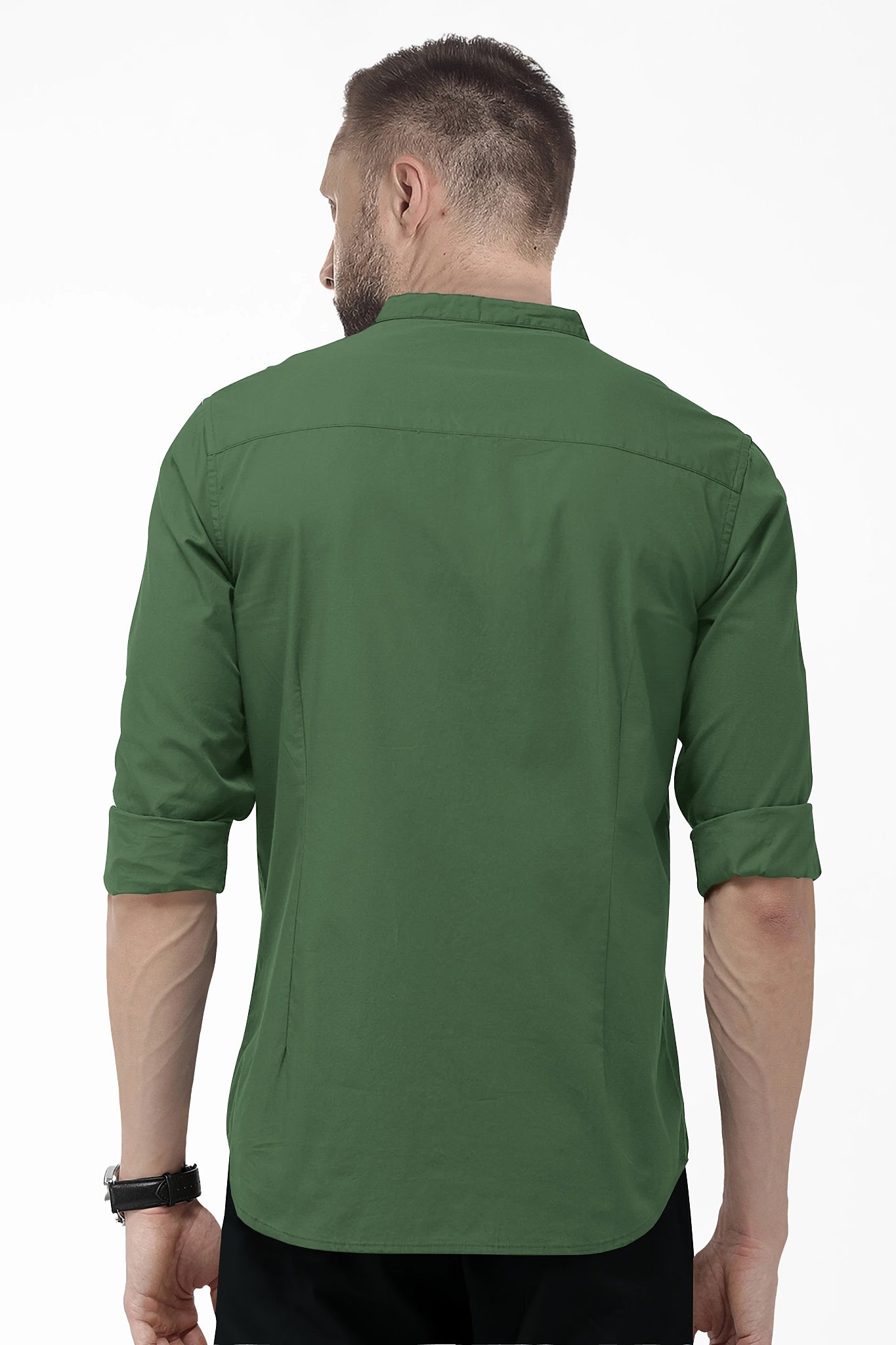 Bronze Green Mandarin Giza Cotton Shirt
