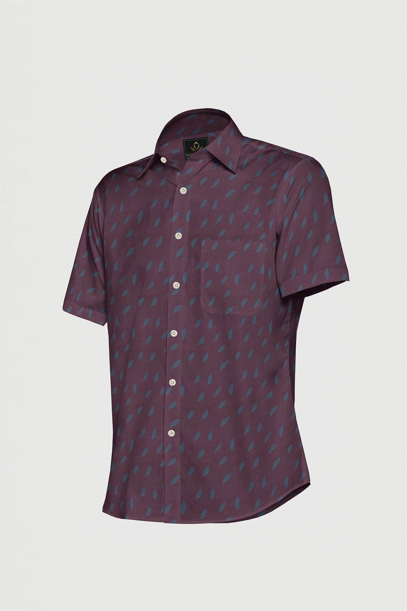 Brick Red and Stone Blue Jacquard Leaf Printed Egyptian Giza Westside Cotton Shirt