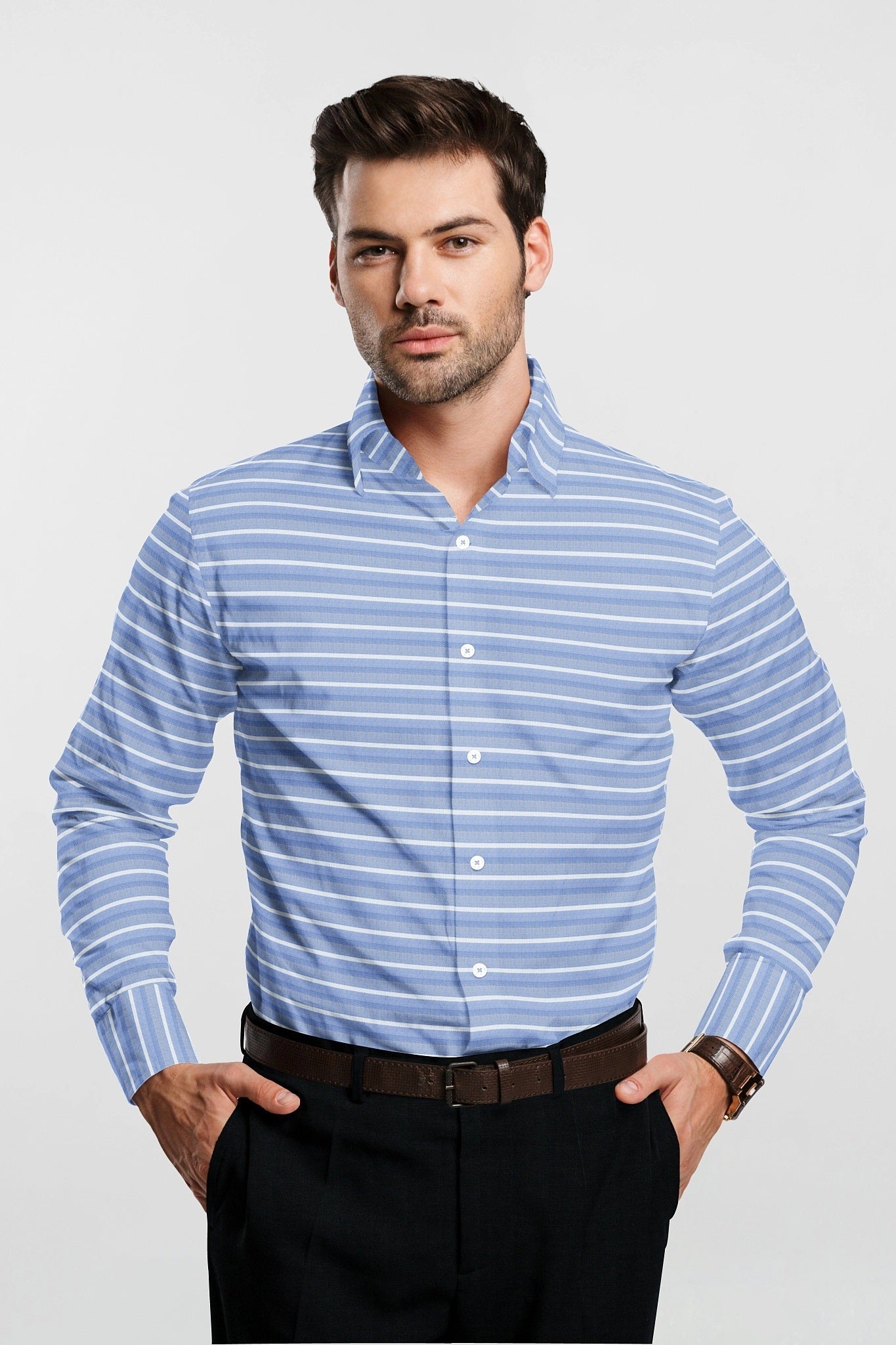 Xenon Blue and White Stripes Cotton Shirt - Best Office wear Shirts in India