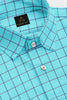 Cyan Blue with Legion Blue and Black Jacquard Windowpane Checks Premium Cotton Shirt-Premium Cotton Shirt in India