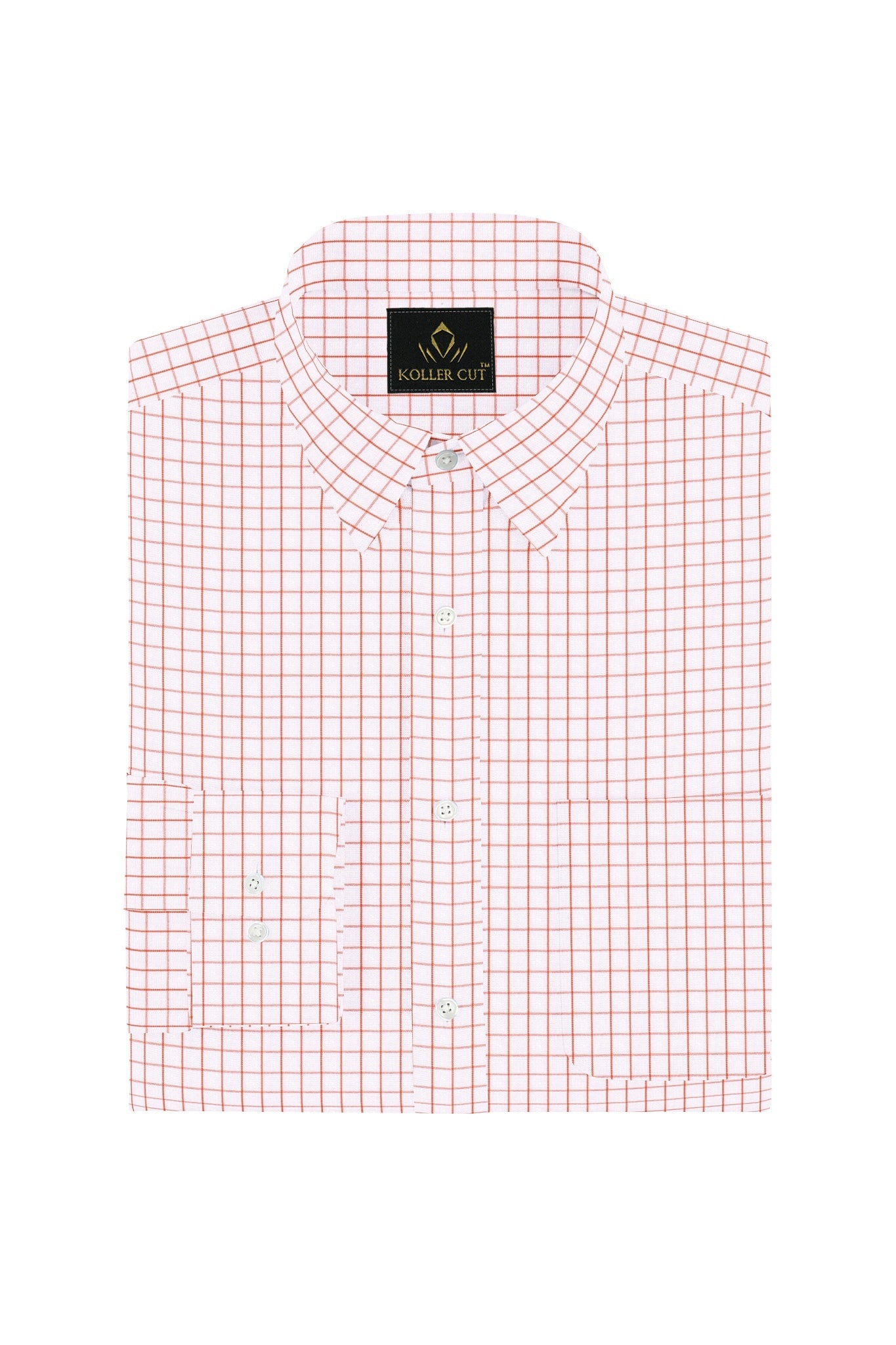 White with Nasturtium Orange Checks Cotton Shirt Plus Size Shirts in India