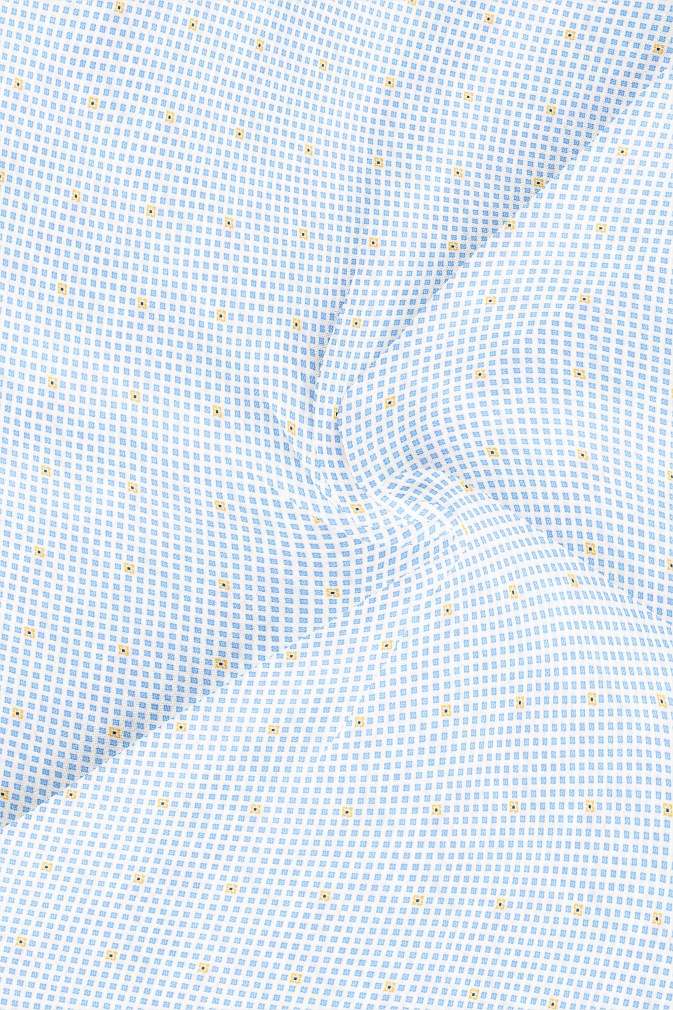 White with Sky-blue and Golden Diamond Printed Men's Cotton Shirt