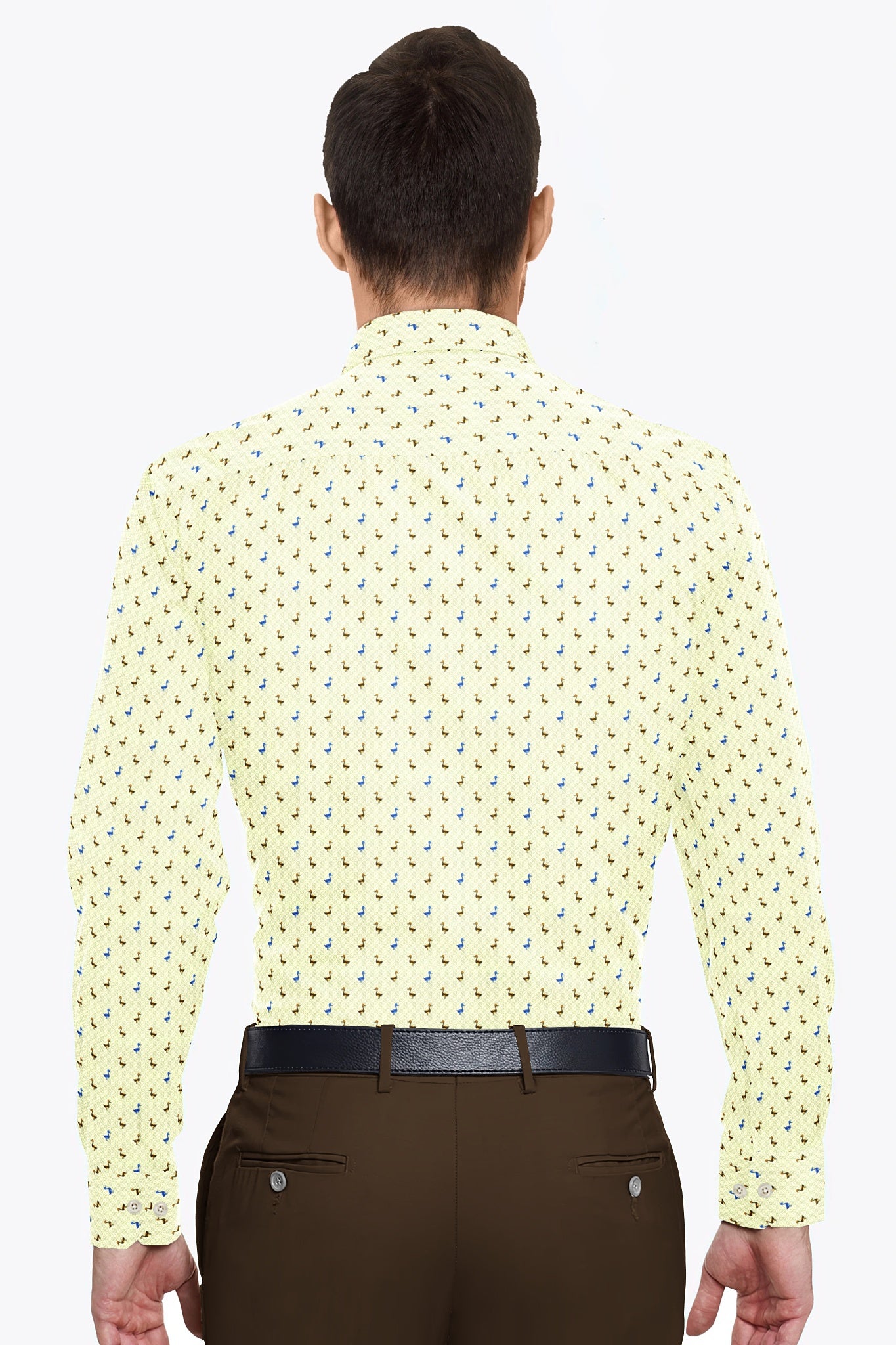 Vanilla with Lapis Blue and Tiger Orange Duck Printed Egyptian Giza Cotton Shirt