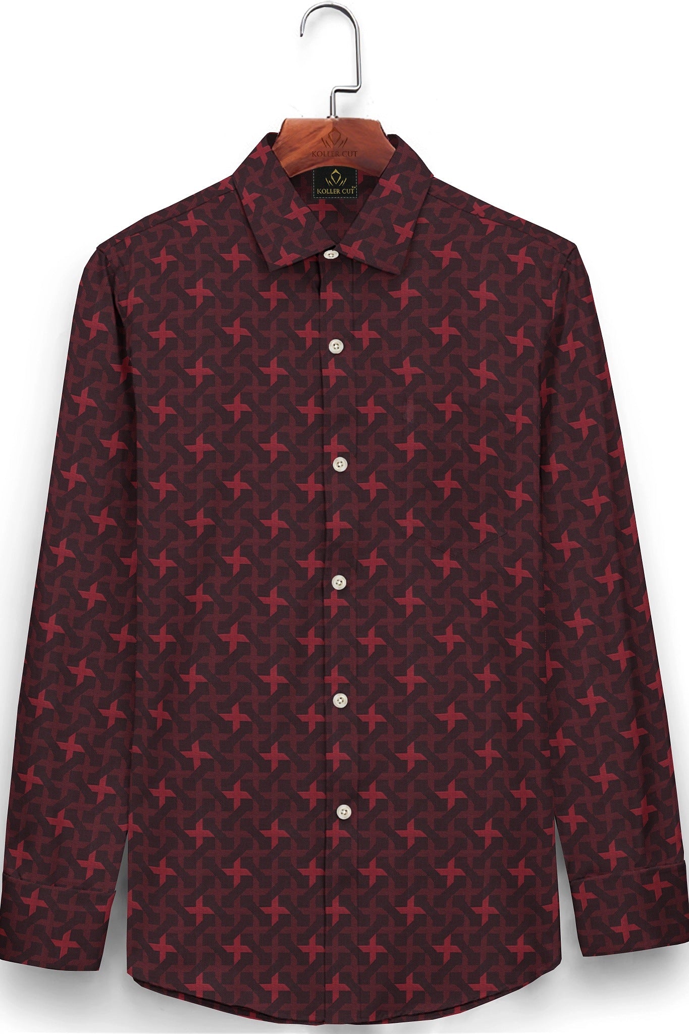 Rococo Red and Jet Black Ninja Shuriken Jacquard Print Egyptian Giza Cotton Shirt