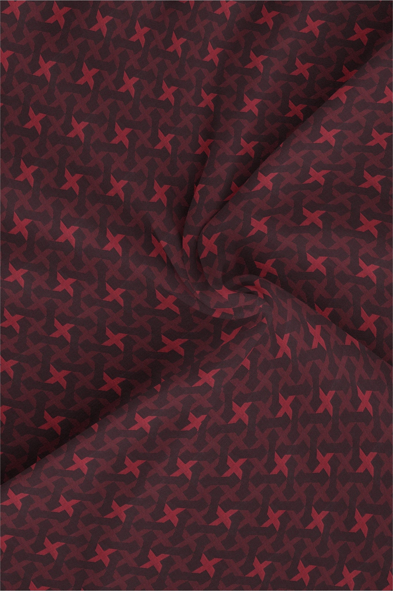 Rococo Red and Jet Black Ninja Shuriken Jacquard Print Egyptian Giza Cotton Shirt