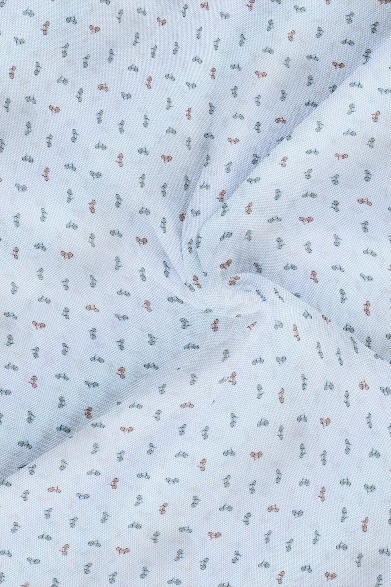 White with Sky Blue Bicycle Printed Men's Cotton Shirt