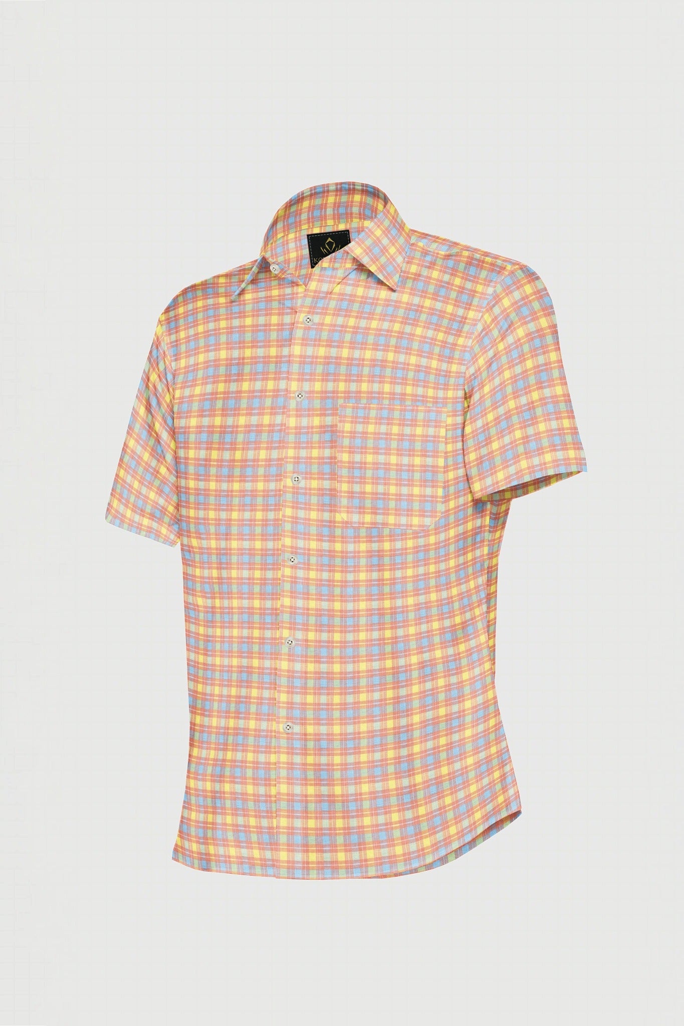 Nectar Peach with Marigold Yellow and Ethereal Blue Checks Cotton Shirt