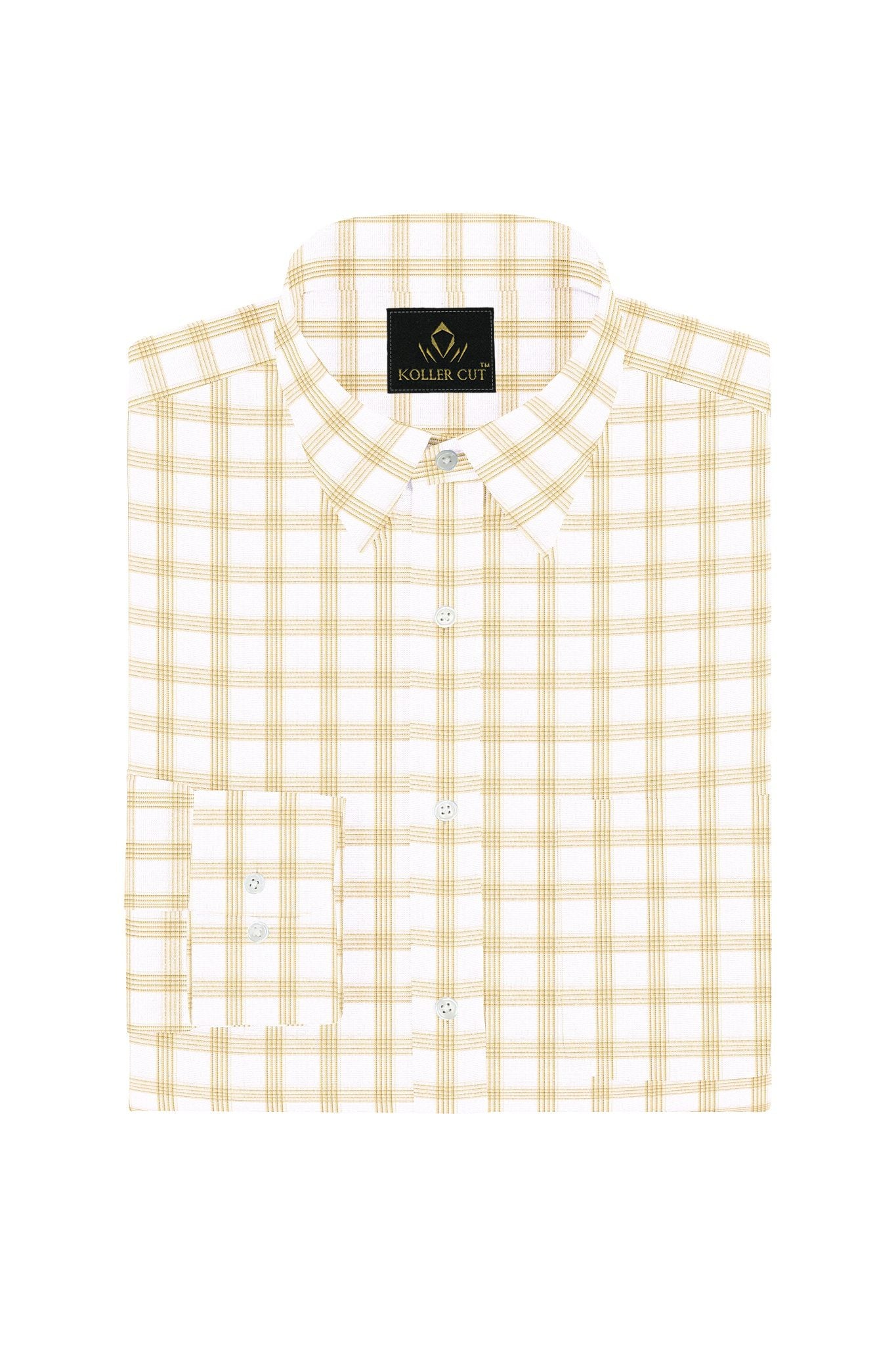 White and Wheat Brown Checks Cotton Shirt-Plus Size Shirt in India